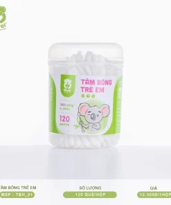 Tăm bông trẻ em Mipbi 120 que – bông tự nhiên mềm mại, an toàn vệ sinh tai mũi rốn cho bé yêu.