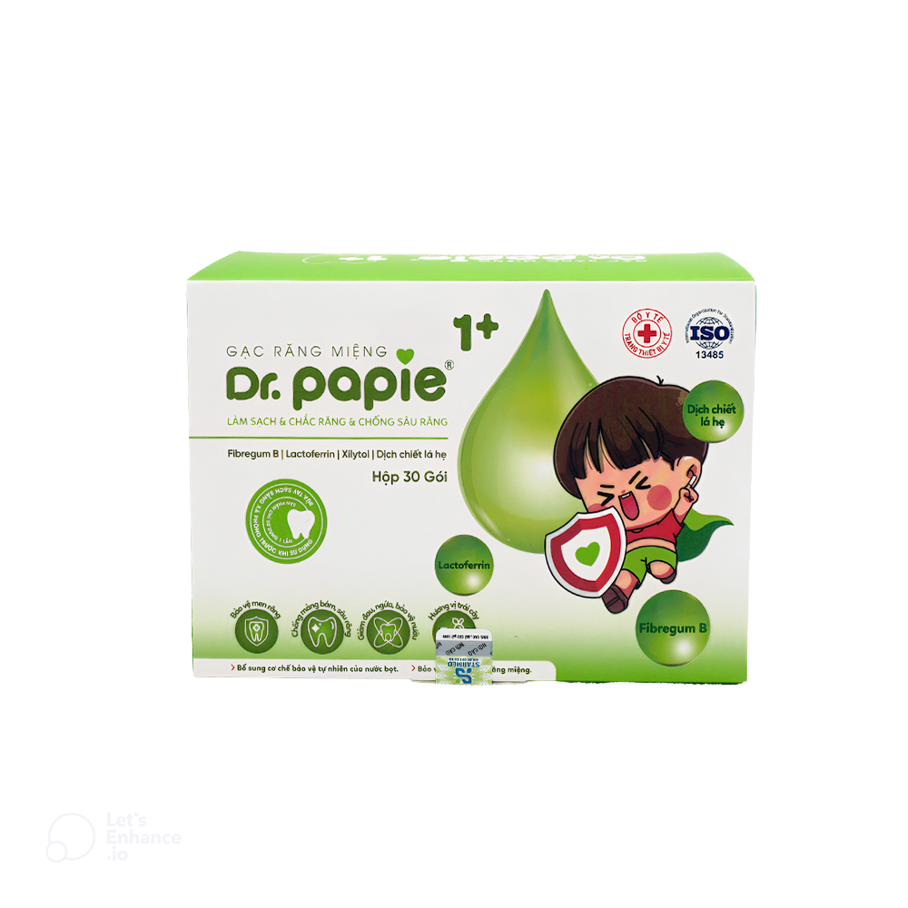 Gạc Răng Miệng Dr.Papie 1+ Cho Bé – Làm Sạch & Chống Sâu Răng, Chắc Răng Nướu, An Toàn Cho Trẻ (30 Gói)