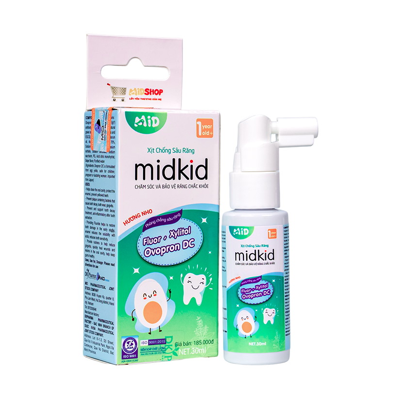 Xịt Chống Sâu Răng Cho Bé Midkid Hương Nho – Bảo Vệ Răng Chắc Khỏe, Ngừa Sâu Răng, An Toàn Từ 1 Tuổi Trở Lên – 30ml
