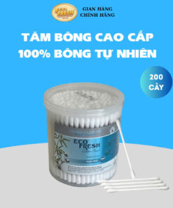 Tăm Bông Người Lớn ECO FRESH Cao Cấp – Thân Nhựa Dẻo, 100% Bông Tự Nhiên (Hộp 200 Cây)
