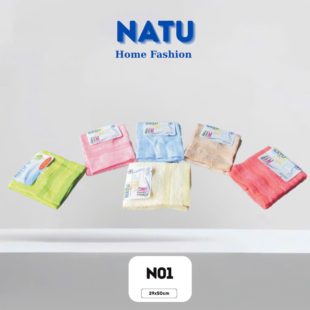 Khăn Lau Mặt Cotton NATU N01 – Mềm Mịn, Thấm Hút Tốt, Nhiều Màu Sắc – 29x50cm
