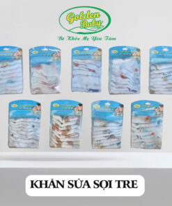 Khăn Sữa Sợi Tre Golden Baby 26x28cm – Mềm Mịn, Thấm Hút Tốt, Không Xù – 8 Cái/Hộp