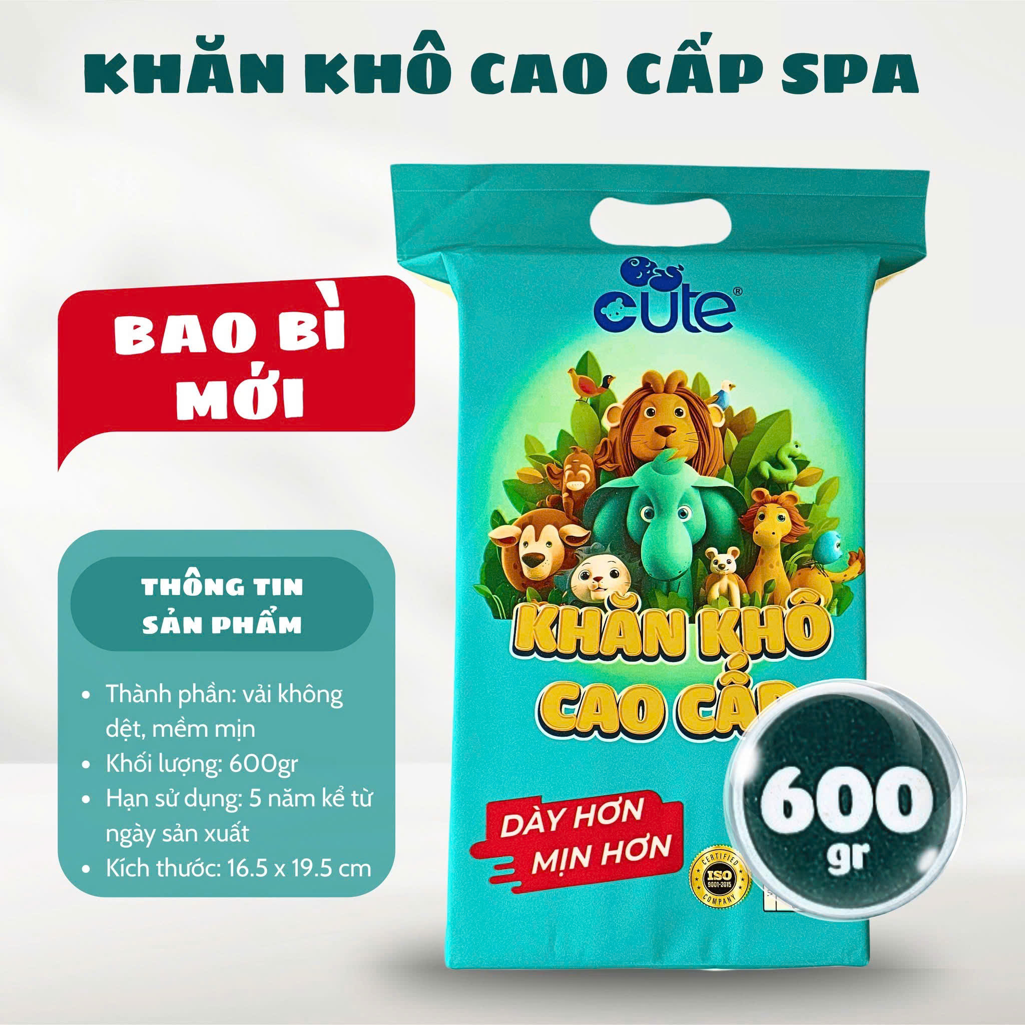 Khăn Khô Cao Cấp Cute 600g Bao Bì Mới – Vải Không Dệt Mềm Mịn, Dày Hơn, Mịn Hơn – Dùng Cho Bé & Gia Đình, Spa, Vệ Sinh Đa Năng