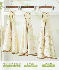 Áo Chống Nắng Trẻ Em MIPBI Cotton 100% – Vải Muslin Mềm Mại, Thấm Hút Tốt, Dịu Nhẹ Cho Làn Da Bé